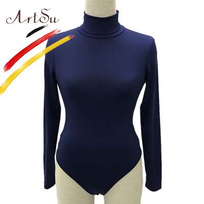 ArtSu Body de toamnă pentru toate se potrivesc Feminino Salopete elastice, sexy, cu mânecă lungă, cu gât rotic, pentru femei, pe corp, de iarnă, Top dintr-o bucată