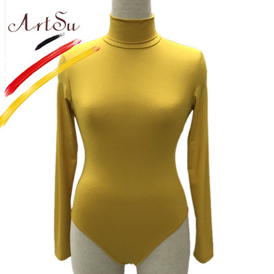 ArtSu Body de toamnă pentru toate se potrivesc Feminino Salopete elastice, sexy, cu mânecă lungă, cu gât rotic, pentru femei, pe corp, de iarnă, Top dintr-o bucată