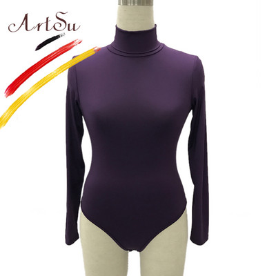 ArtSu Body de toamnă pentru toate se potrivesc Feminino Salopete elastice, sexy, cu mânecă lungă, cu gât rotic, pentru femei, pe corp, de iarnă, Top dintr-o bucată