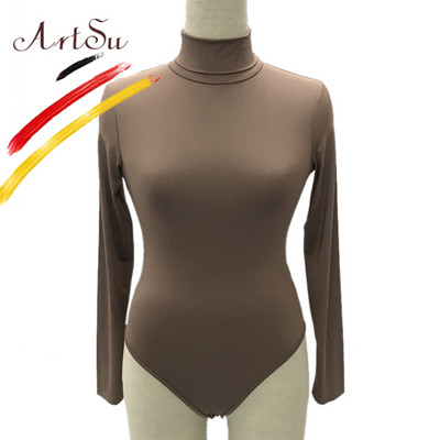 ArtSu Body de toamnă pentru toate se potrivesc Feminino Salopete elastice, sexy, cu mânecă lungă, cu gât rotic, pentru femei, pe corp, de iarnă, Top dintr-o bucată