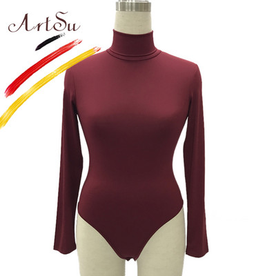 ArtSu Body de toamnă pentru toate se potrivesc Feminino Salopete elastice, sexy, cu mânecă lungă, cu gât rotic, pentru femei, pe corp, de iarnă, Top dintr-o bucată