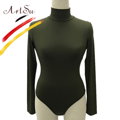 ArtSu Body de toamnă pentru toate se potrivesc Feminino Salopete elastice, sexy, cu mânecă lungă, cu gât rotic, pentru femei, pe corp, de iarnă, Top dintr-o bucată