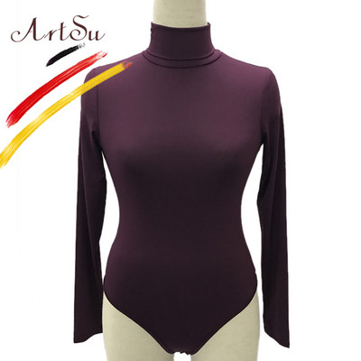 ArtSu Body de toamnă pentru toate se potrivesc Feminino Salopete elastice, sexy, cu mânecă lungă, cu gât rotic, pentru femei, pe corp, de iarnă, Top dintr-o bucată