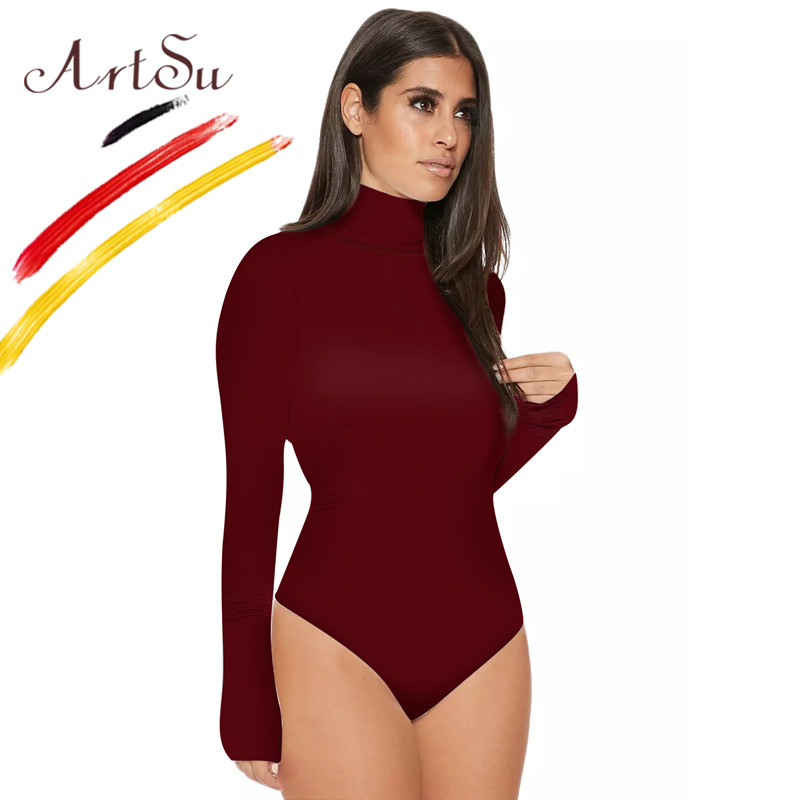 ArtSu Body de toamnă pentru toate se potrivesc Feminino Salopete elastice, sexy, cu mânecă lungă, cu gât rotic, pentru femei, pe corp, de iarnă, Top dintr-o bucată