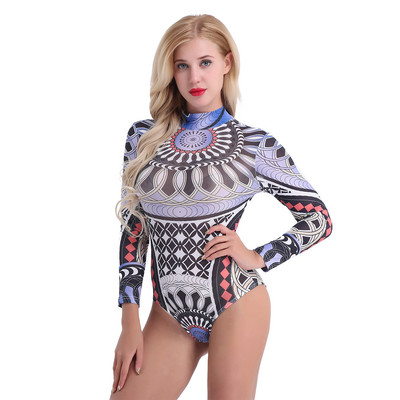 iiniim Ženski triko s dugim rukavima, seksi tetovaža, boho bodi Hot Babydoll bodi za noćni klub Femme Party Dance kombinezon