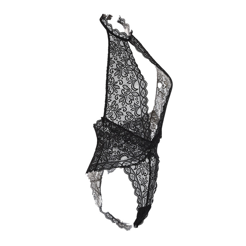 Salopetă de femeie, sexy, din dantelă, de noapte, salopetă florală, pe gât, agățată transparentă, fără spate, cu talie înaltă.