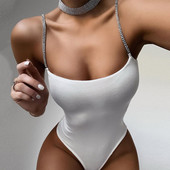 Salopete negre sexy, fără mâneci, cu șnur cu diamante, pentru femei, salopetă de vară, decoltată, fără spate, salopete de club pentru femei.