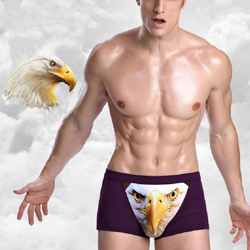 Puuvillased meeste bokserid õmblusteta hundi keskmise vööga aluspüksid, pikad loomamustrilised pesu Saisus pehme U-kumer aluspesu