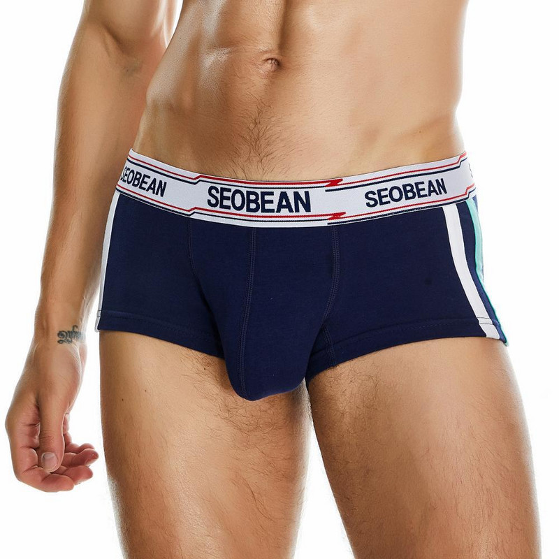 Slip boxeri pentru bărbați de marca SEOBEAN Lenjerie de corp din bumbac respirabil Chiloți pentru bărbați Pantaloni scurți Boxer U geantă convexă 2023 Boxer nou pentru bărbați