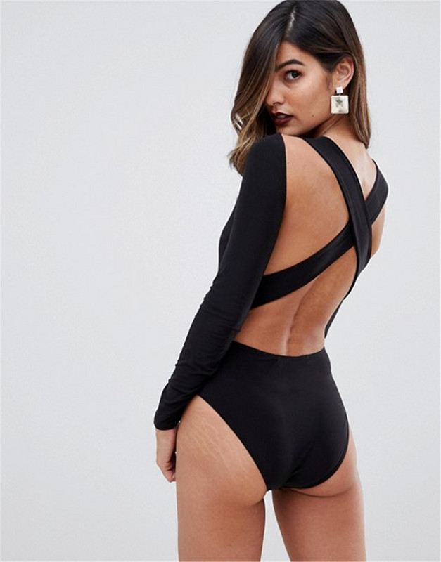 Noua sosire Negru cu mâneci lungi Moda femei Bandage Body Beach Party Bikini