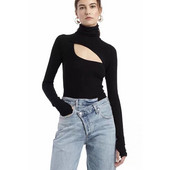 Euroopa sügisesed uued seksikad õõnsad kõrge kaelusega õhuke veniv alus õõnsad pikkade varrukatega body, Hole Rompers YC8A