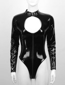 Body pentru femei din piele lacuită cu aspect umed Gâtul cu cataramă Mâneci lungi Decupaj Fermoar Salopete subțiri pentru petrecere de vară Salopete pentru club de noapte