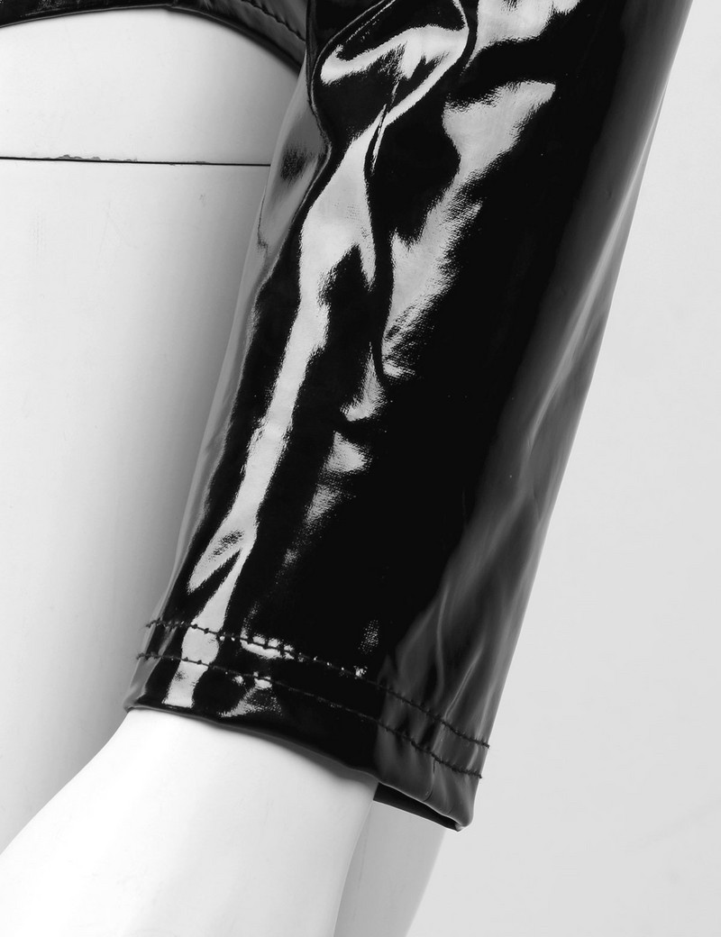 Body pentru femei din piele lacuită cu aspect umed Gâtul cu cataramă Mâneci lungi Decupaj Fermoar Salopete subțiri pentru petrecere de vară Salopete pentru club de noapte