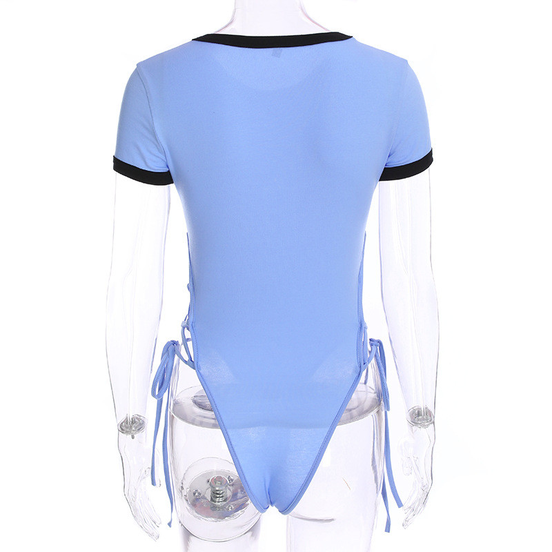 Body sexy cu mâneci scurte Top femei Toamna Bodycon Combi scurt pentru femeie cu decolteu în V Body negru pentru femei de vară dintr-o singură piesă