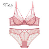 Varsbaby Sexy Plus Size Floral Δαντελένια Εσώρουχα Deep V Hollow 3/4 Cup Σετ σουτιέν εσώρουχα ABCDE Cup