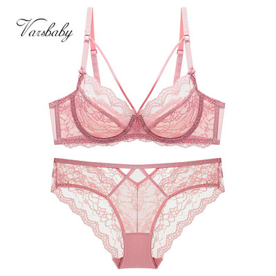 Varsbaby Sexy Plus Size ziedu mežģīnes bez oderes Apakšveļa Deep V Dobs 3/4 Cup Underwire ABCDE Cup krūštura komplekts