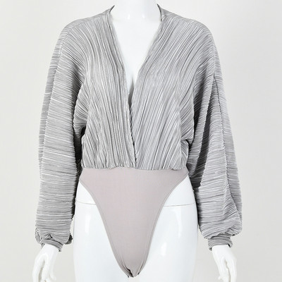 Σέξι γυναικείο κορμάκι με βαθύ λαιμόκοψη V-λαιμόκοψη Μόδα μακρυμάνικο φαρδύ γυναικείο φόρεμα Casual ολόσωμο φορμάκι φθινόπωρο 2019