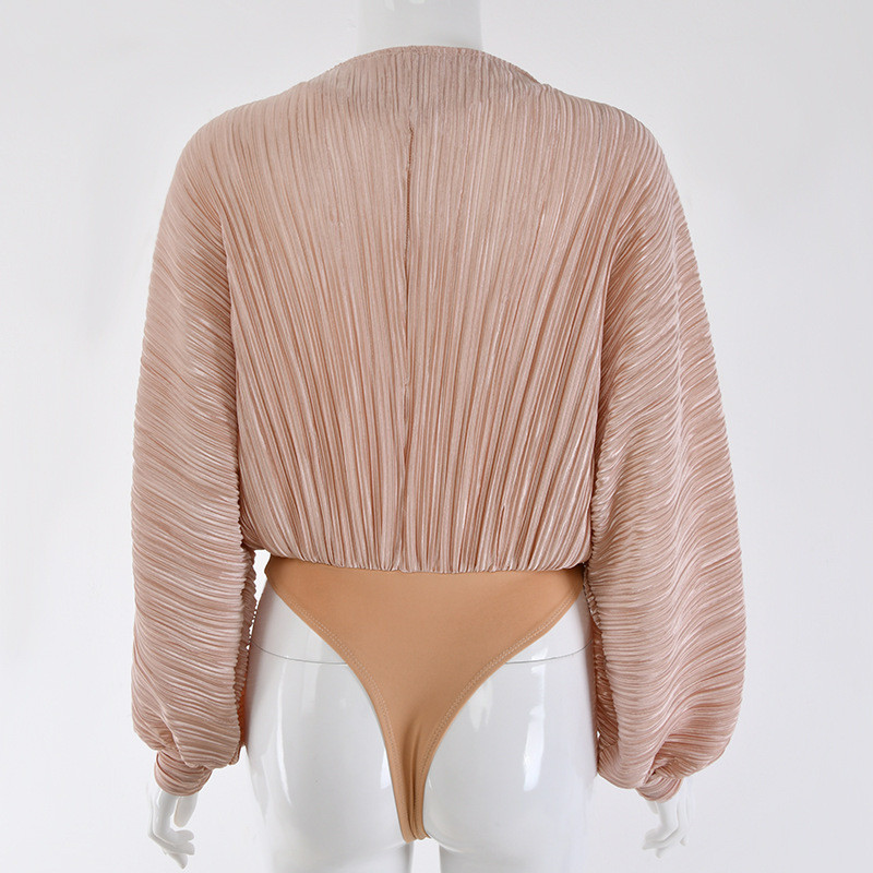 Σέξι γυναικείο κορμάκι με βαθύ λαιμόκοψη V-λαιμόκοψη Μόδα μακρυμάνικο φαρδύ γυναικείο φόρεμα Casual ολόσωμο φορμάκι φθινόπωρο 2019