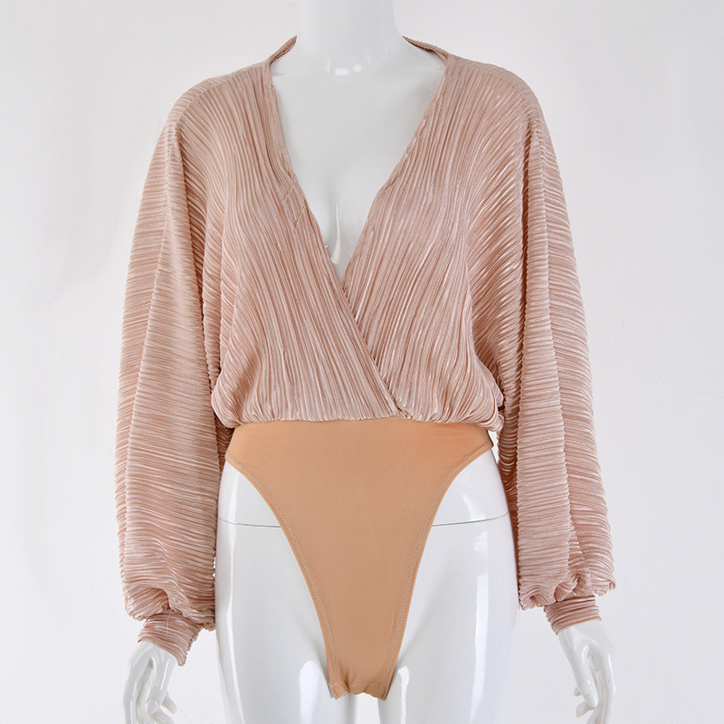 Σέξι γυναικείο κορμάκι με βαθύ λαιμόκοψη V-λαιμόκοψη Μόδα μακρυμάνικο φαρδύ γυναικείο φόρεμα Casual ολόσωμο φορμάκι φθινόπωρο 2019