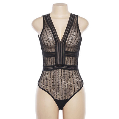 Body negru, sexy, cu gât adânc, din dantelă contrastantă, fără mâneci, cu bretele spaghetti, body sexy pentru femei de vară 2019