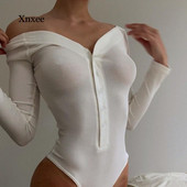 Γυναικεία μπλουζάκια πλεκτά με λαιμόκοψη V με κουμπιά με μακρυμάνικο γυναικείο μπλουζάκι στράπλες One Piece Club Party Streetwear Γυναικείο T-shirt