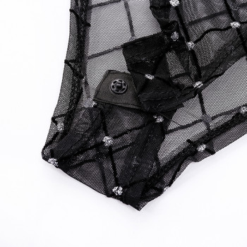 Секси черни прозрачни мрежести бодита Модно лятно лято 2020 г. Блестящо боди с дълги ръкави