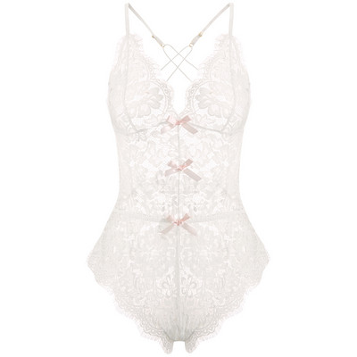 Salopetă neagră sexy din dantelă cu decolteu în V bretele încrucișate fără spate frumusețe perspectiva spatelui Body de noapte