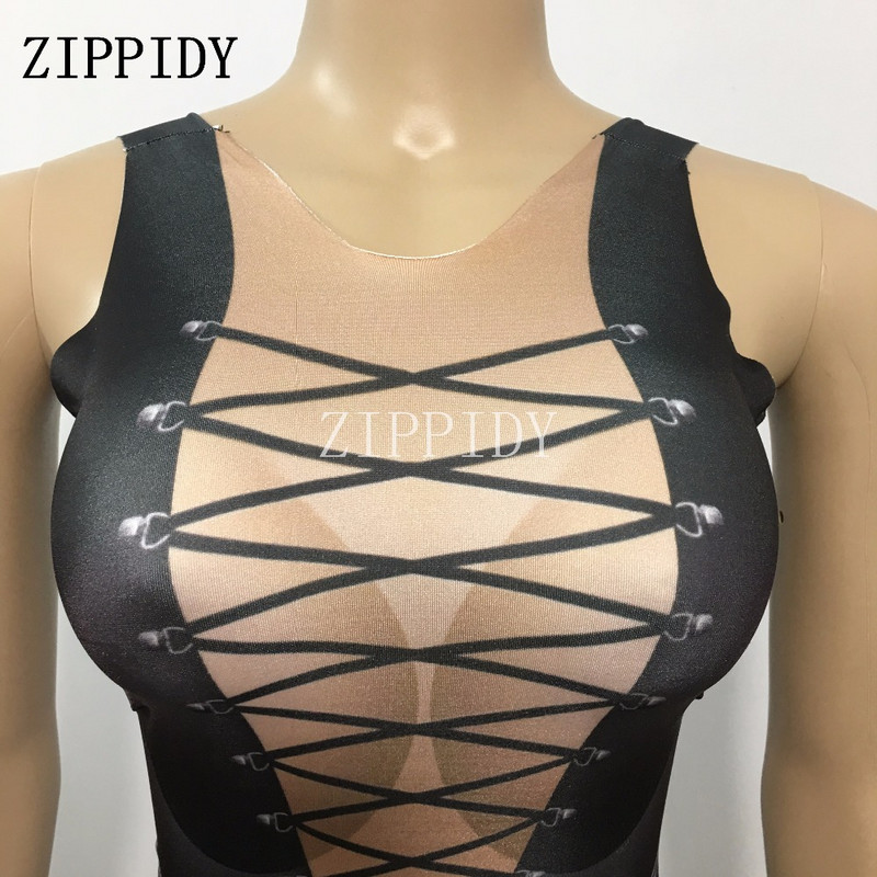 Seksikas musta sidemega teksapüksid trükitud bodi Naislaulja lavakostüüm Stretch Denim trikoo ööklubi pidu Tähista riided