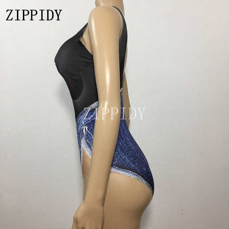 Seksikas musta sidemega teksapüksid trükitud bodi Naislaulja lavakostüüm Stretch Denim trikoo ööklubi pidu Tähista riided