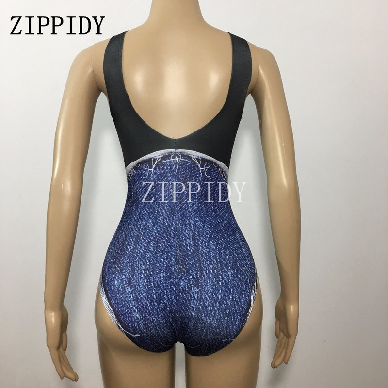 Seksikas musta sidemega teksapüksid trükitud bodi Naislaulja lavakostüüm Stretch Denim trikoo ööklubi pidu Tähista riided