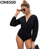 CINESSD Γυναικεία σέξι ολόσωμη φόρμα με λαιμόκοψη μαύρο μακρυμάνικο ψηλόμεσο στενή κοντή φόρμα Playsuit Office Lady Casual Soft Rompers