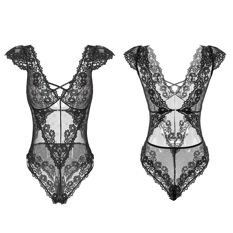 Nou 2019 salopetă de damă din dantelă florală cu cataramă întunecată deschisă sexy fără spate ML negru alb