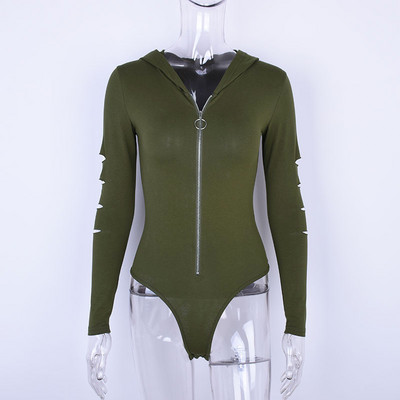 Seksīgs kombinezons ar garām piedurknēm Bodijs ar garām piedurknēm rudens rāvējslēdzējs ar kapuci Bodijs Sieviešu kombinezons Kombinezons Rompers Rāvējslēdzējs