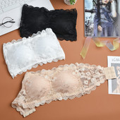 Sutiene sexy din dantelă pentru femei, dantelă florală, fără sudură, fără sârmă, cu 4 cârlige, fără bretele, top cu tub Sutiene pentru nuntă, frumusețe, spate, dormit