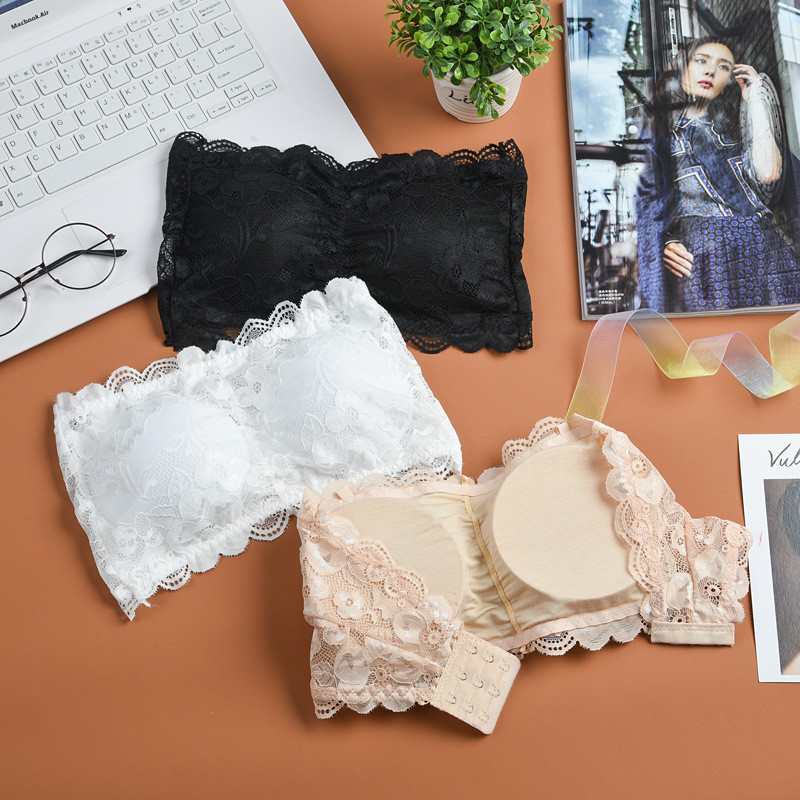 Sutiene sexy din dantelă pentru femei, dantelă florală, fără sudură, fără sârmă, cu 4 cârlige, fără bretele, top cu tub Sutiene pentru nuntă, frumusețe, spate, dormit
