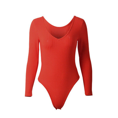 Body din tricot sexy pentru femei, cu mânecă lungă, cu decolteu în V, cu corp subțire, salopetă, tricou, topuri, costum de club, body pentru femei