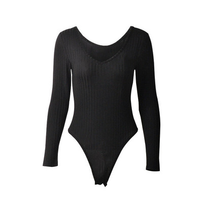 Body din tricot sexy pentru femei, cu mânecă lungă, cu decolteu în V, cu corp subțire, salopetă, tricou, topuri, costum de club, body pentru femei
