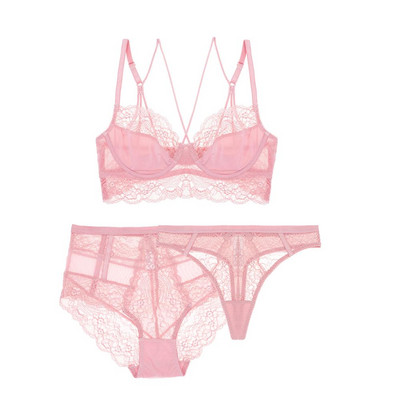 Varsbaby sexy necăptușit 3/4 cană lenjerie din dantelă florală 3 buc sutiene + chiloți cu talie înaltă + tanga pentru doamne