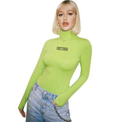 Body nou cu imprimeu cu litere verde pentru femei, costum de corp skinny, bodycon, cu mâneci lungi, cu mâneci lungi, salopete cu imprimeu