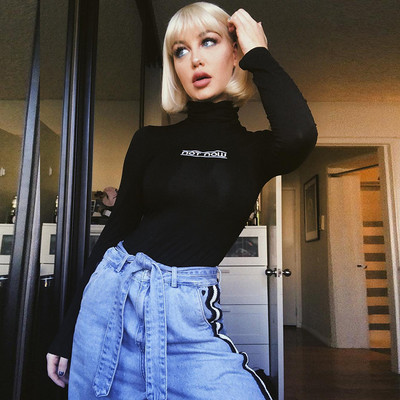 Body nou cu imprimeu cu litere verde pentru femei, costum de corp skinny, bodycon, cu mâneci lungi, cu mâneci lungi, salopete cu imprimeu