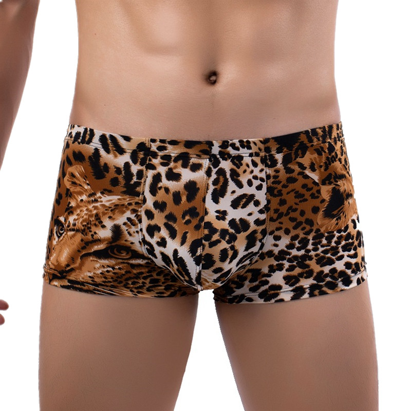 Σέξι ανδρικά εσώρουχα μπόξερ σορτς Homme Snakeskin Leopard εσώρουχα Ανδρικά αναπνεύσιμα U κυρτά σώβρακα Cueca Calzoncillo M-XXL