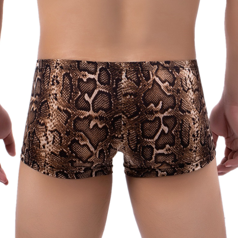 Σέξι ανδρικά εσώρουχα μπόξερ σορτς Homme Snakeskin Leopard εσώρουχα Ανδρικά αναπνεύσιμα U κυρτά σώβρακα Cueca Calzoncillo M-XXL