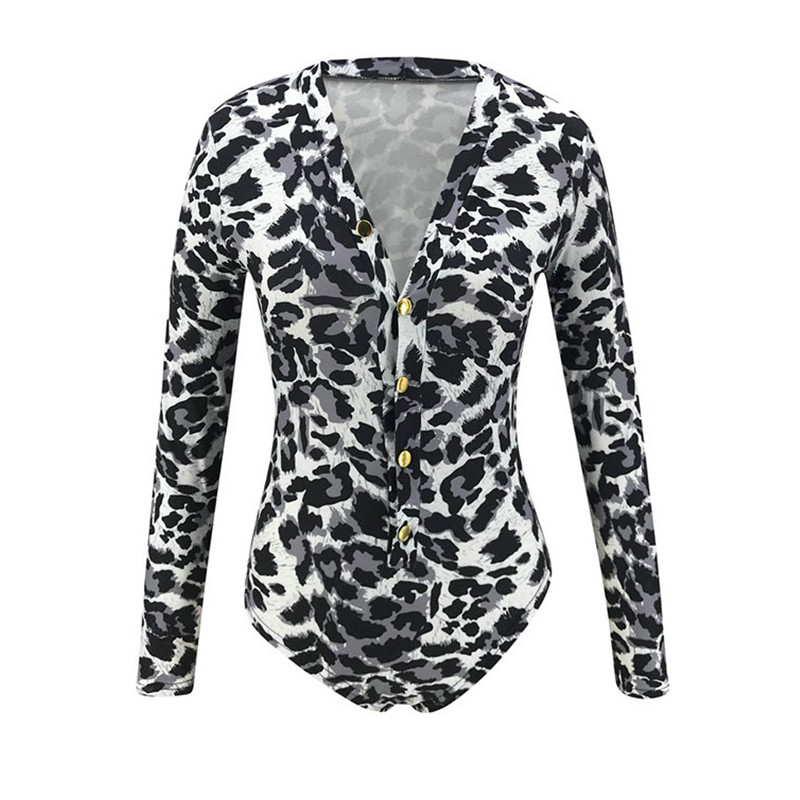 UZZDSS Γυναικεία μακρυμάνικη λεοπάρ δερμάτινη φόρμα Φθινοπωρινή casual ολόσωμη φόρμα Slim V Neck Leotard Tops Fashion Slim φορμάκι