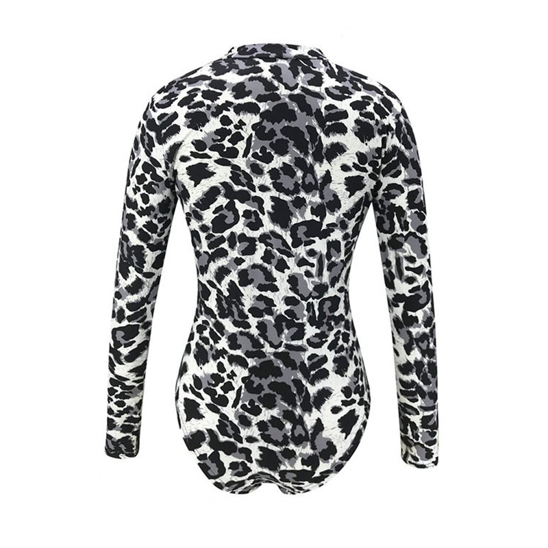UZZDSS Γυναικεία μακρυμάνικη λεοπάρ δερμάτινη φόρμα Φθινοπωρινή casual ολόσωμη φόρμα Slim V Neck Leotard Tops Fashion Slim φορμάκι