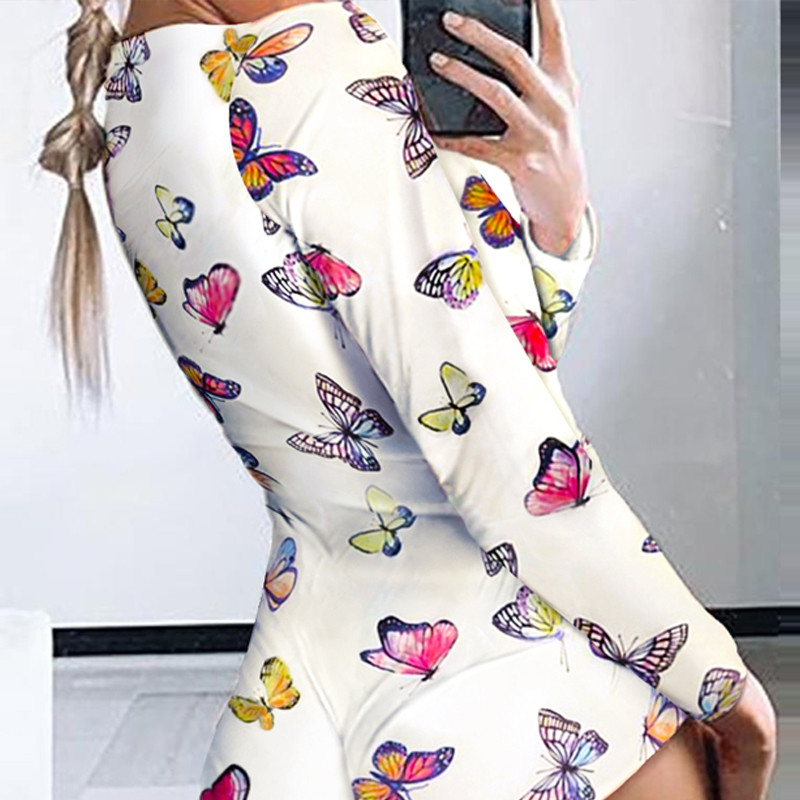 2020 Jednodijelni kratki kombinezon s uzorkom dugih rukava Party Romer Ženski uski kombinezoni s V-izrezom Ljeto