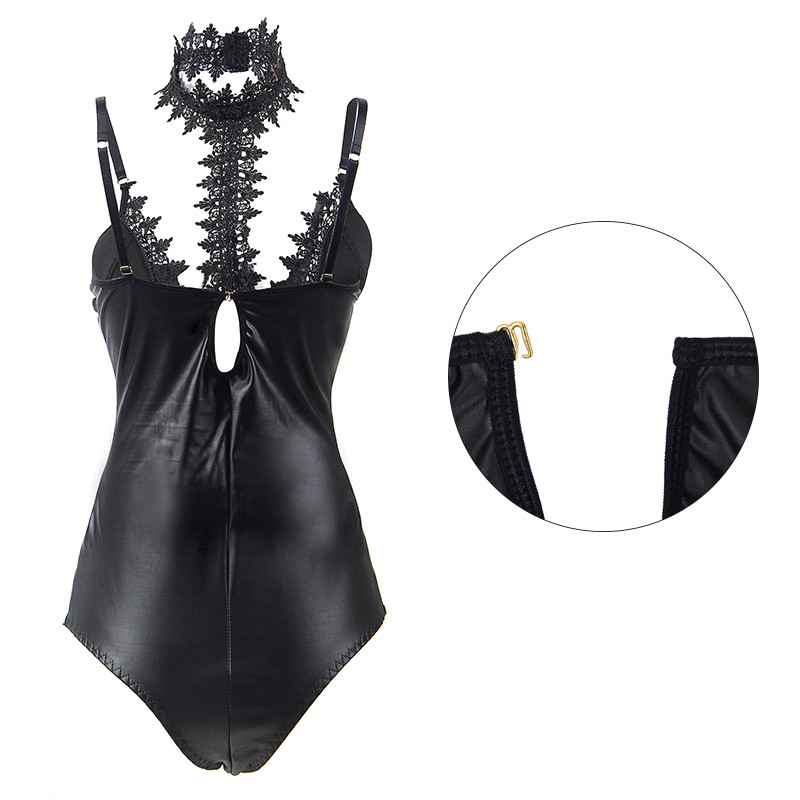 Comeonlover Body Costumes pentru femei Gât cu șocuri Sexy Plus Size Body din piele fără mâneci Salopete din dantelă Feminino R80663