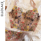 Ellolace Lenjerie Sexy Zână Broderie Florală Lenjerie Intima Căptușită Set Dantela Femei 2 Piese Erotic De Lux Fancy Ținute Intime