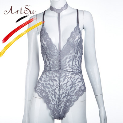 ArtSu Body pentru femei, sexy, scobit din dantelă, cu șocuri, negru, skinny, cu imprimeu floral