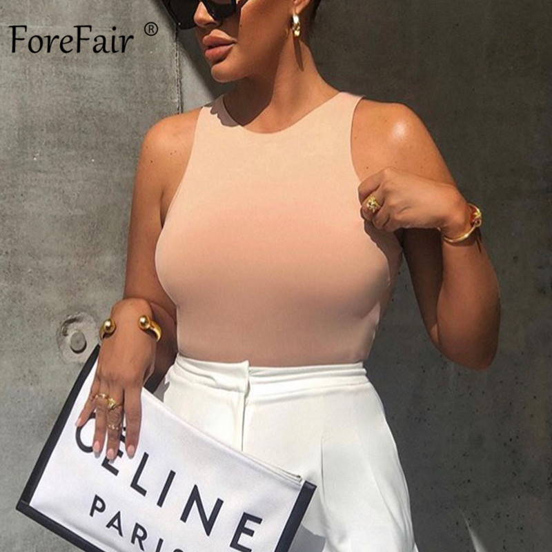 Body Sexy Forefair Femei Summer Bodycon Fără mâneci Solid O Gât Skinny Body Femei