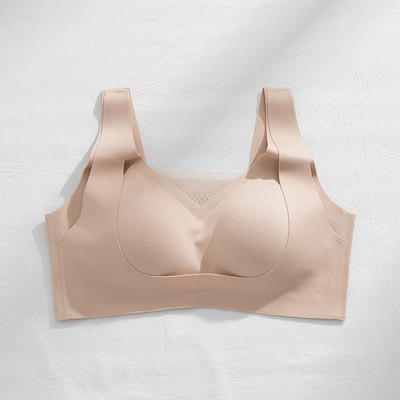 Cupă de aer fără cusături Lenjerie de corp pentru femei Două straturi Bretele late Anti-scădere Fără inel de oțel Sutien de sport Push Up ajustabil pentru femei